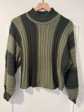 Grey Collective Striped Green Mock Turtleneck Sweater - Size Smalll
